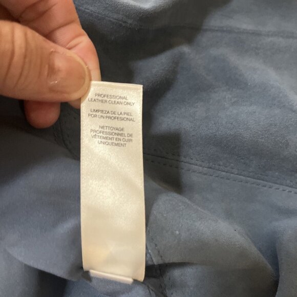 White House Black Market Open Drape Front dusty Blue Genuine Suede Jacket Sz S - Picture 9 of 10